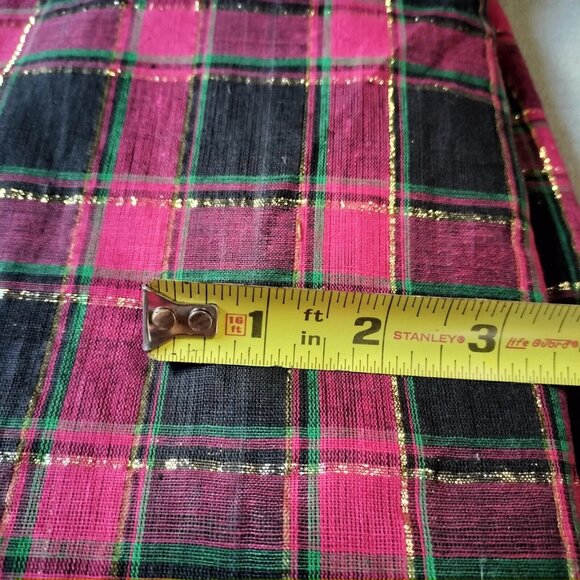 Vintage Plaid Christmas Fabric Red Black Gold Metallic 45" 2 Yds Lightweight - Picture 2 of 4